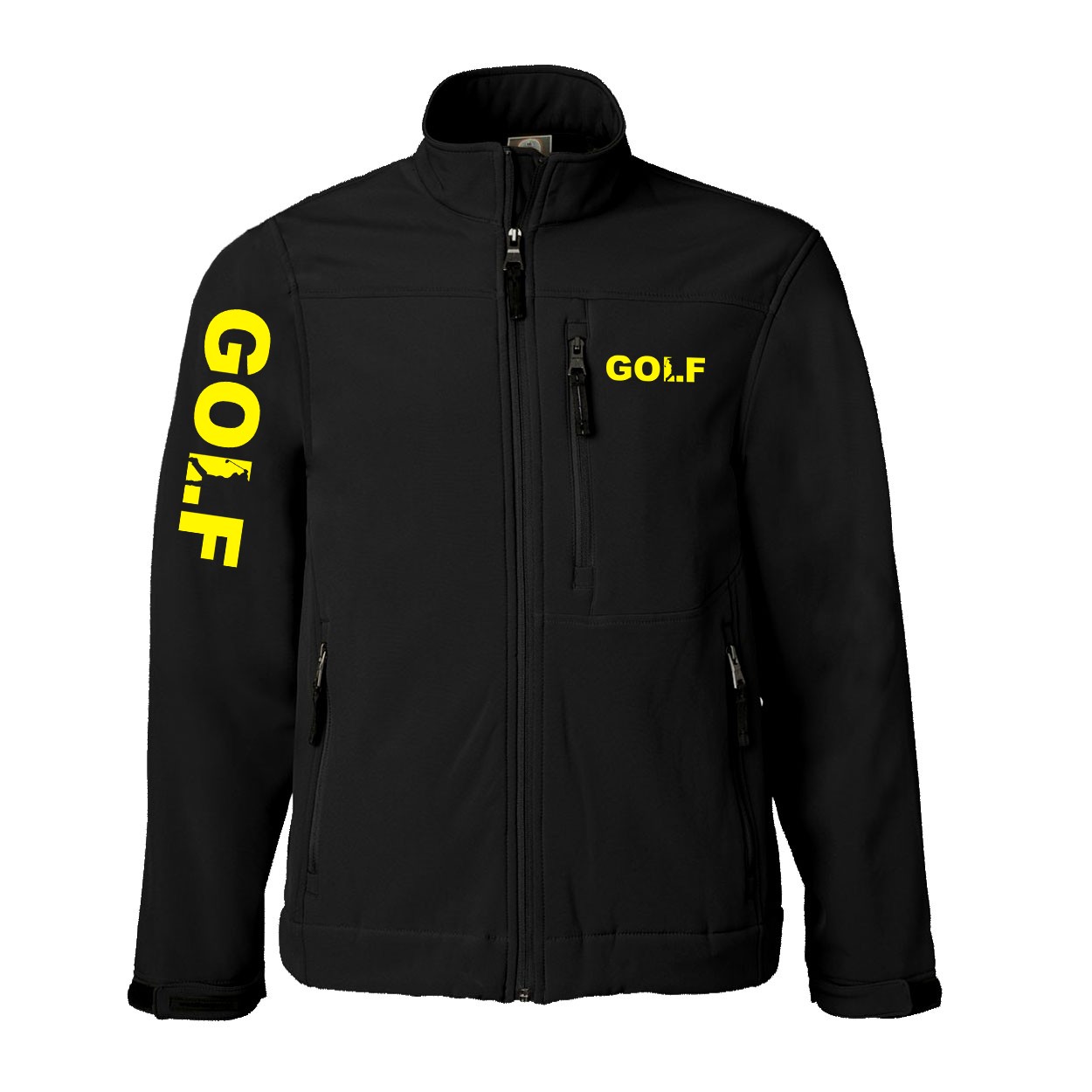Golf Swing Logo Classic Soft Shell Weatherproof Jacket (Yellow Logo)