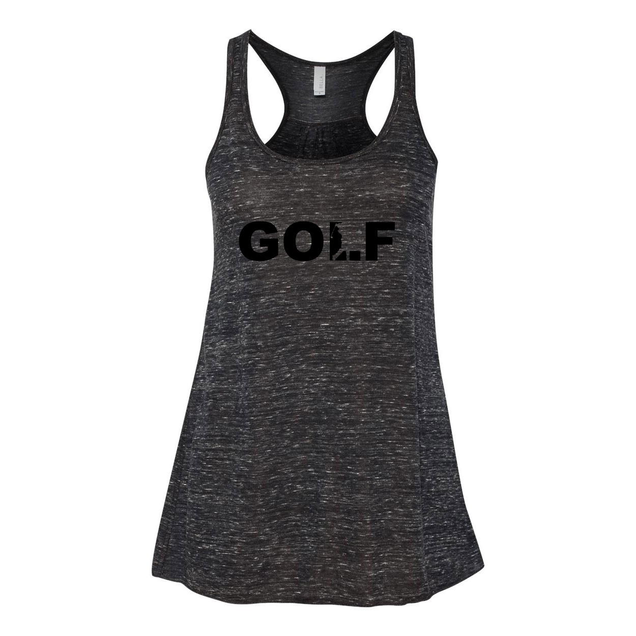 Golf Swing Logo Classic Women's Flowy Racerback Tank Top Black Marble (Black Logo)