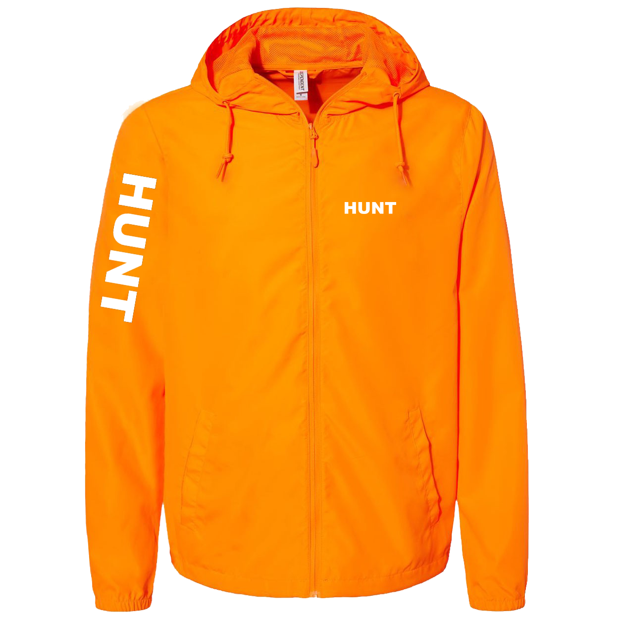 Hunt Brand Logo Classic Lightweight Windbreaker Safety Orange (White Logo)