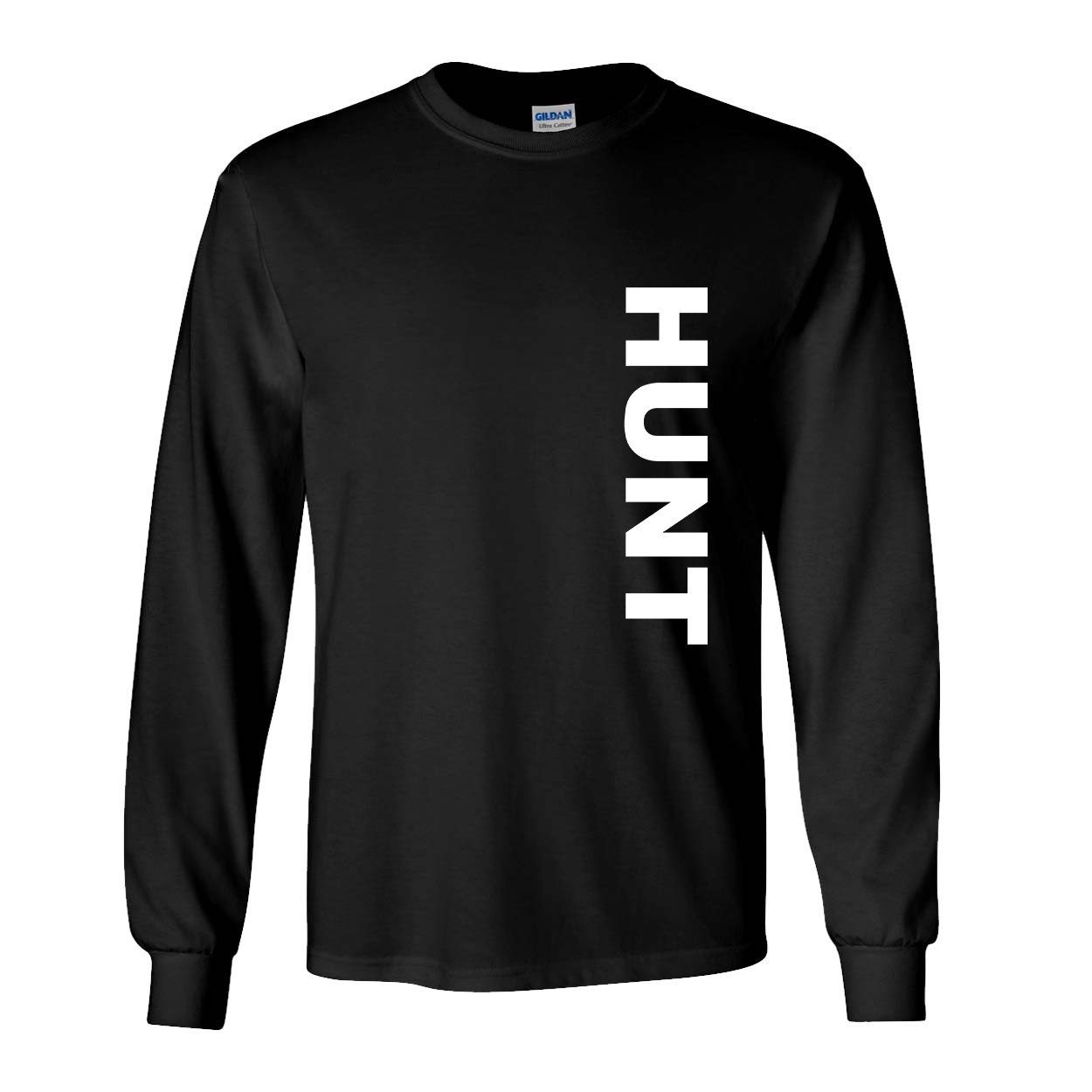 Hunt Brand Logo Classic Vertical Long Sleeve T-Shirt Black (White Logo)