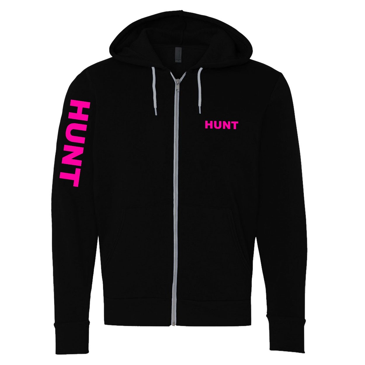 Hunt Brand Logo Classic Zip Sweatshirt Black (Pink Logo)