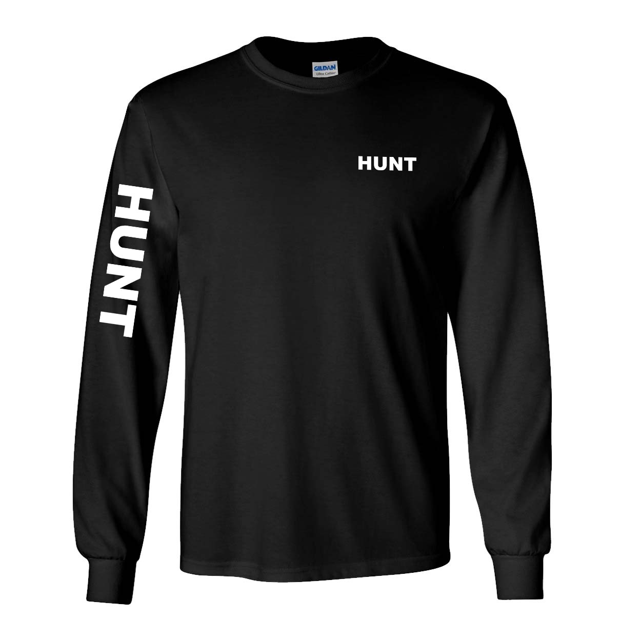 Hunt Brand Logo Night Out Long Sleeve T-Shirt with Arm Logo Black (White Logo)