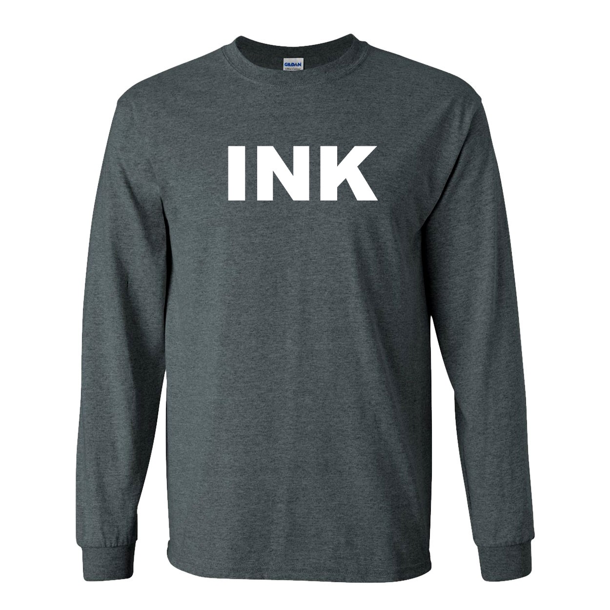 Ink Brand Logo Classic Long Sleeve T-Shirt Dark Heather Gray (White Logo)