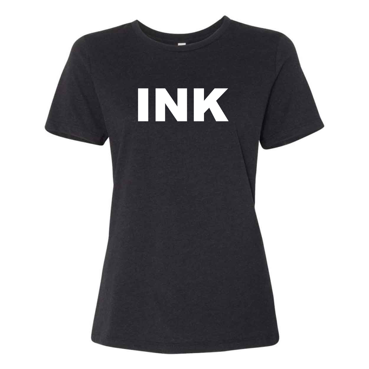 Ink Brand Logo Classic Women's Relaxed Jersey T-Shirt Black Heather (White Logo)