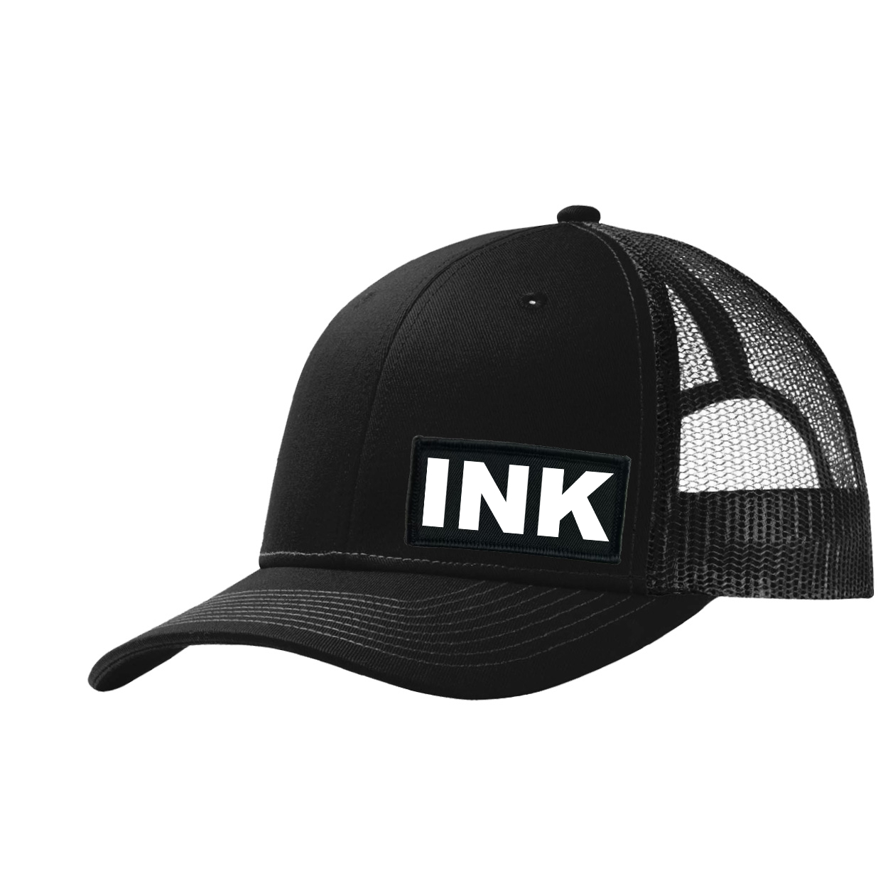 Ink Brand Logo Night Out Woven Patch Snapback Trucker Hat Black