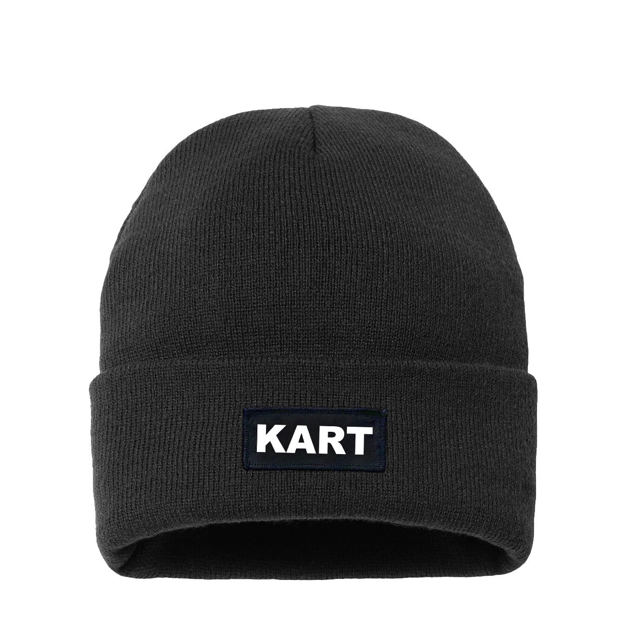 Kart Brand Logo Night Out Woven Patch Night Out Sherpa Lined Cuffed Beanie Black