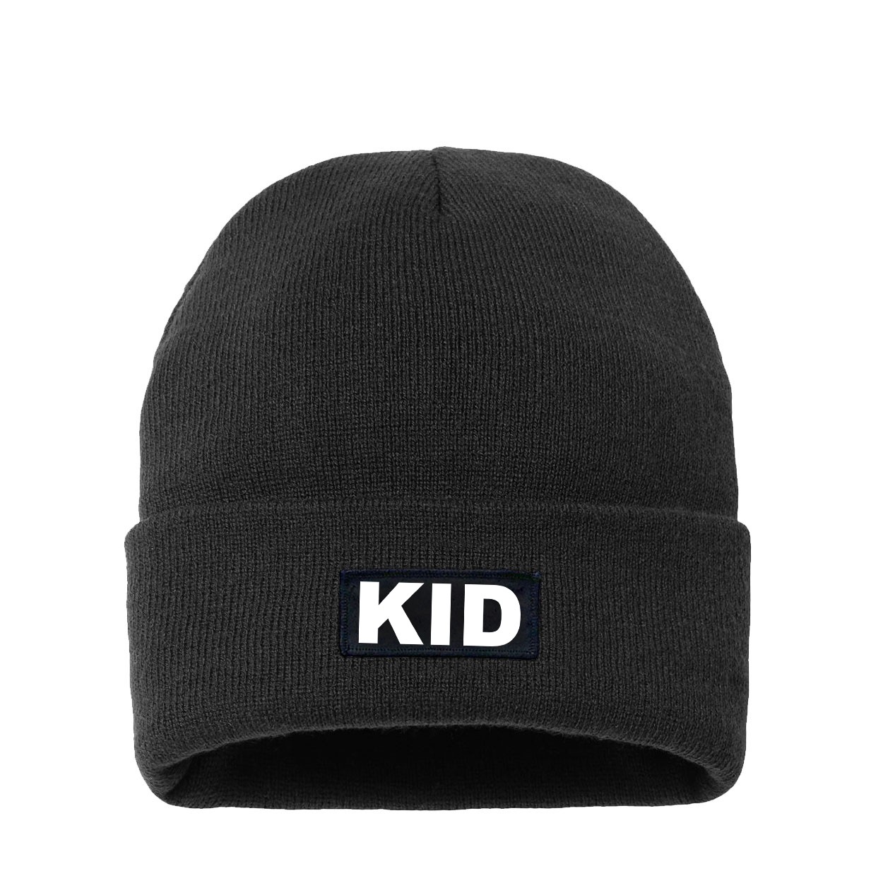 Kid Brand Logo Night Out Woven Patch Night Out Sherpa Lined Cuffed Beanie Black