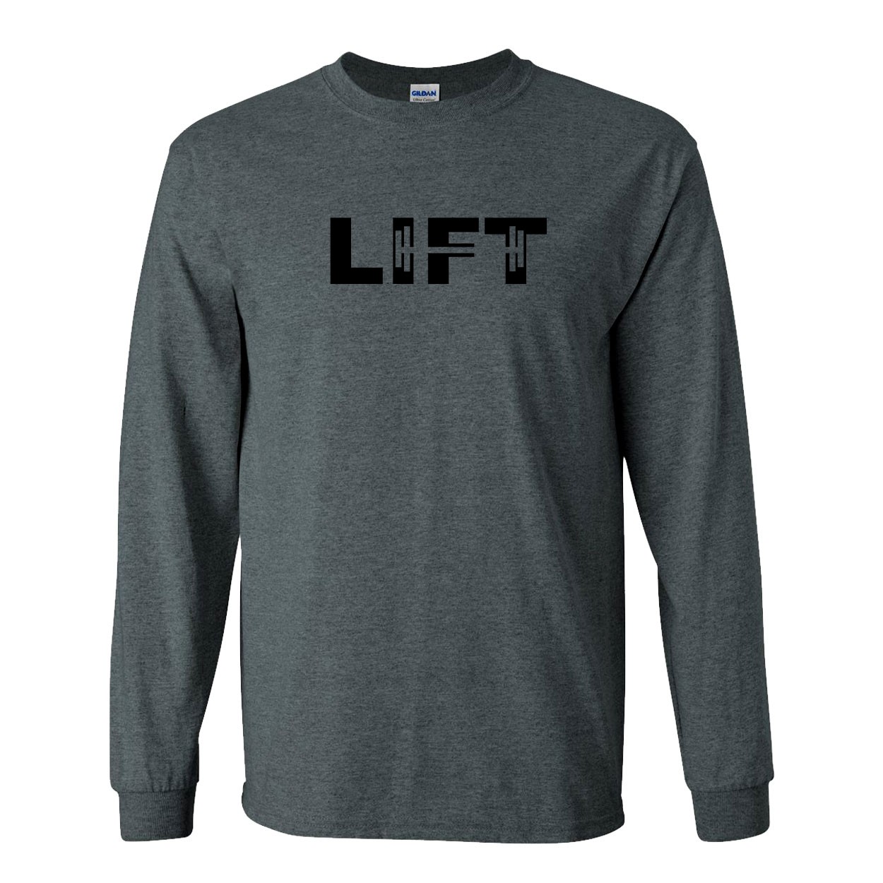 Lift Barbell Logo Classic Long Sleeve T-Shirt Dark Heather Gray (Black Logo)