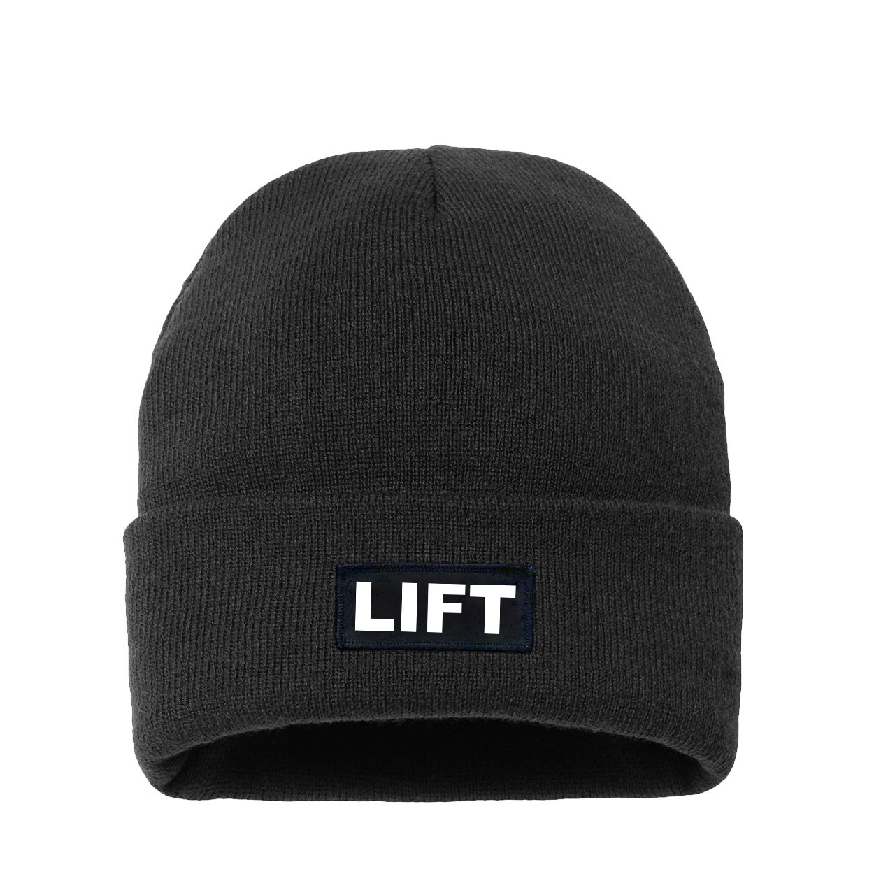 Lift Brand Logo Night Out Woven Patch Night Out Sherpa Lined Cuffed Beanie Black