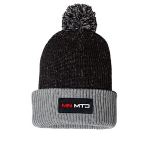 MN MTB Trail Support Night Out Woven Patch Roll Up Pom Knit Beanie Black/Gray