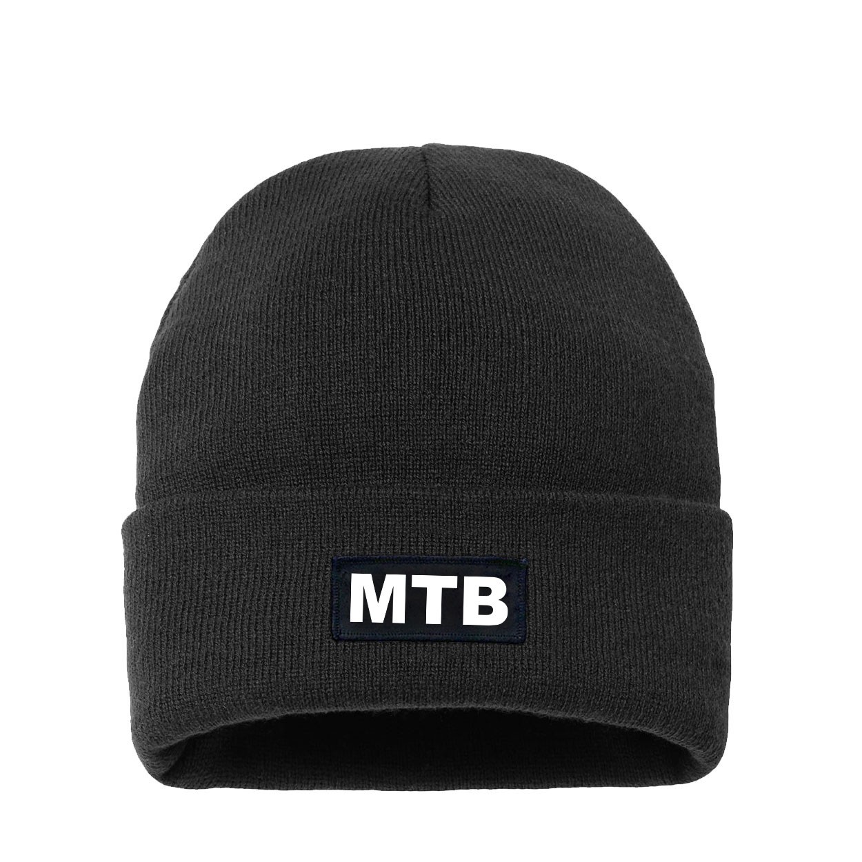 Mtb Brand Logo Night Out Woven Patch Night Out Sherpa Lined Cuffed Beanie Black