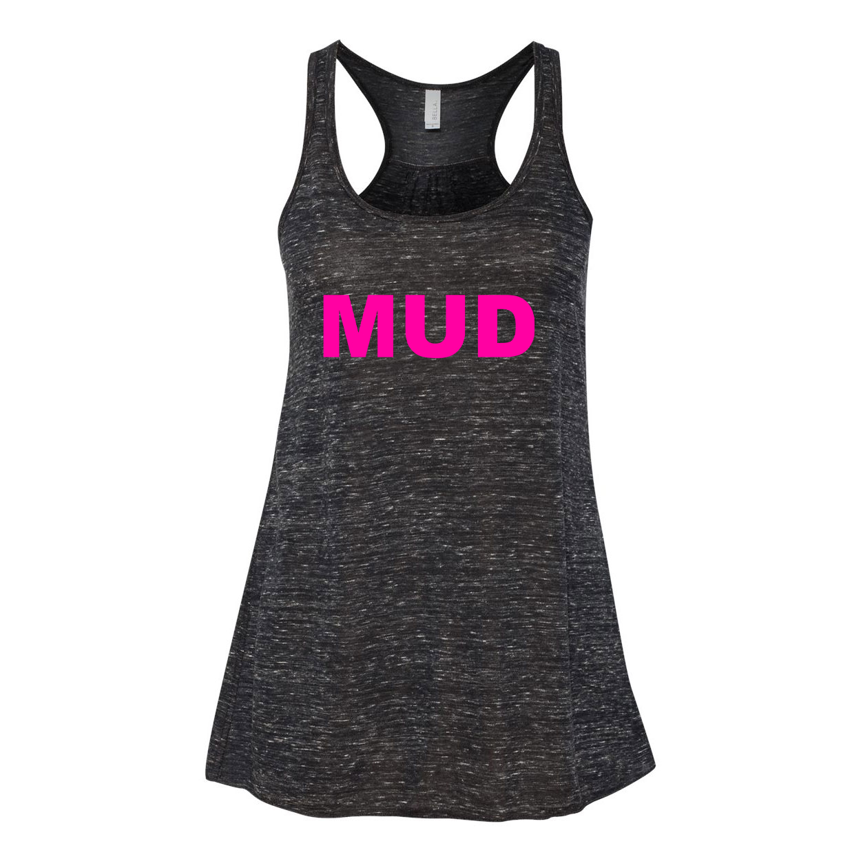 Mud Brand Logo Classic Women's Flowy Racerback Tank Top Black Marble (Pink Logo)