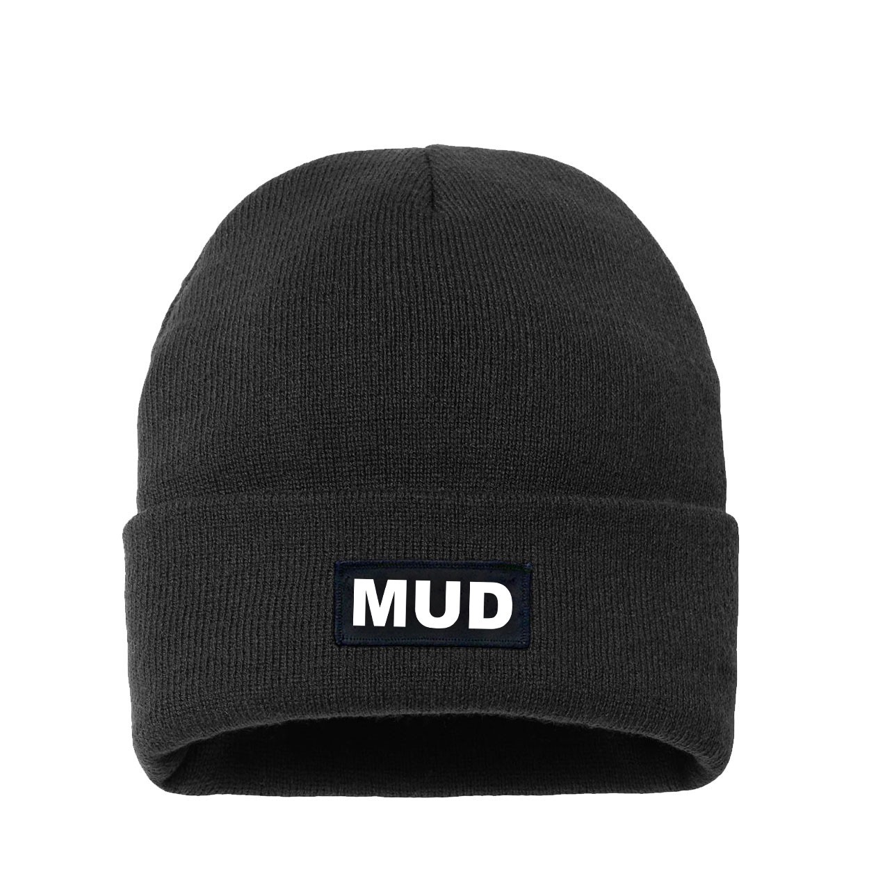 Mud Brand Logo Night Out Woven Patch Night Out Sherpa Lined Cuffed Beanie Black