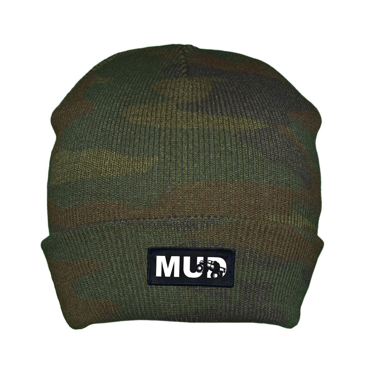 Mud Truck Logo Night Out Woven Patch Roll Up Skully Beanie Camo (White Logo)