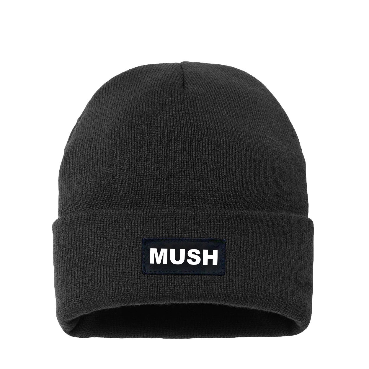 Mush Brand Logo Night Out Woven Patch Night Out Sherpa Lined Cuffed Beanie Black