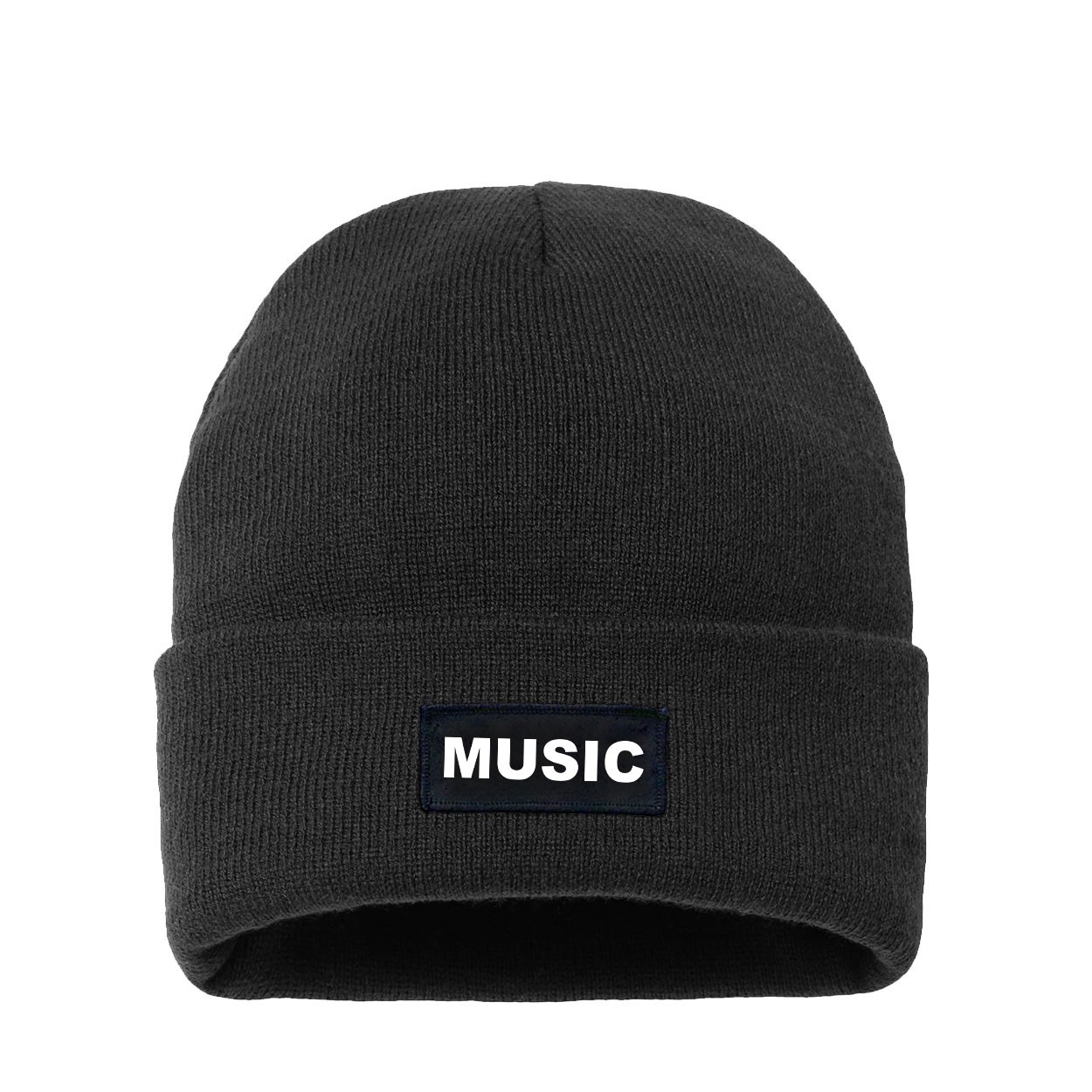 Music Brand Logo Night Out Woven Patch Night Out Sherpa Lined Cuffed Beanie Black