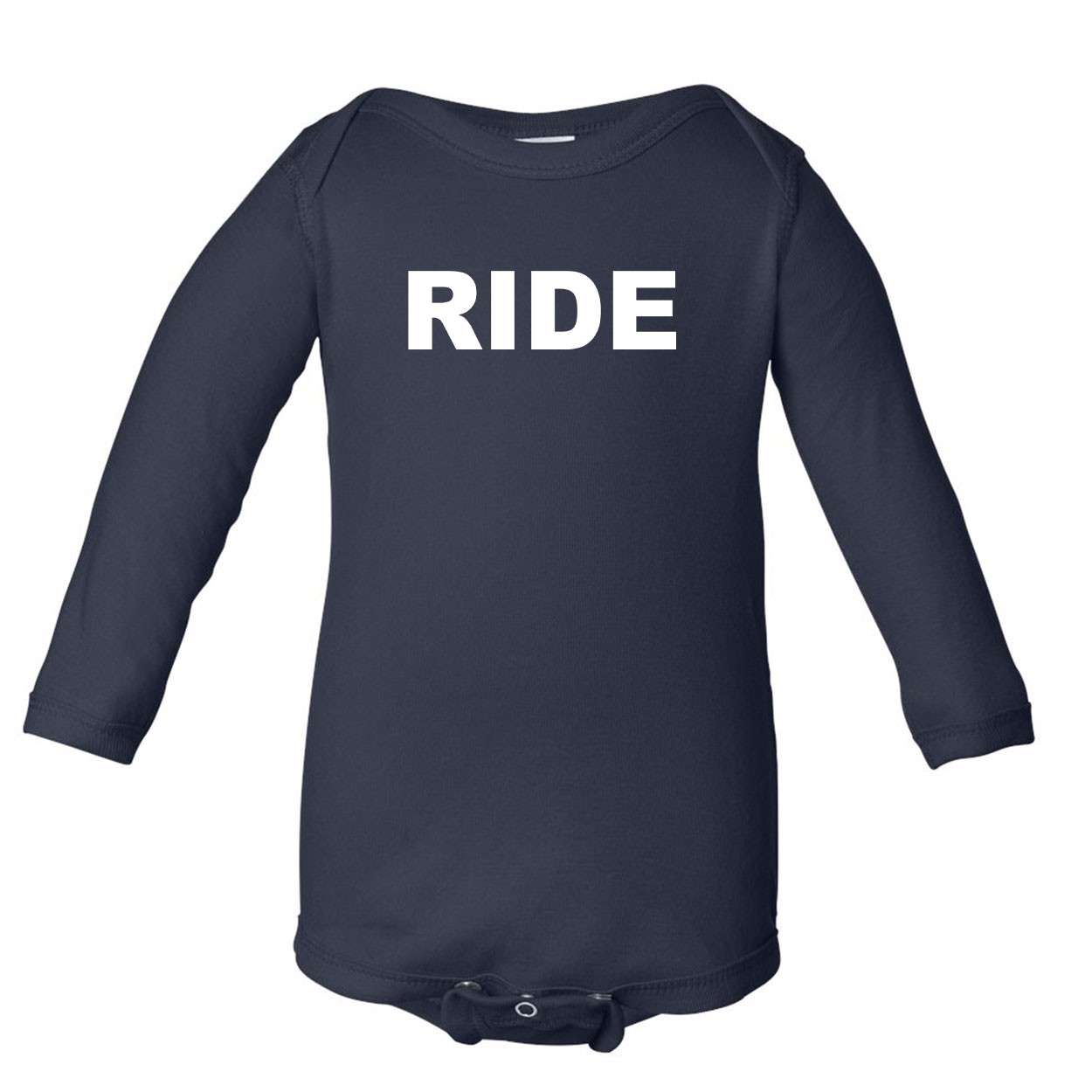 Ride Brand Logo Classic Infant Baby Long Sleeve Onesie Navy (White Logo)