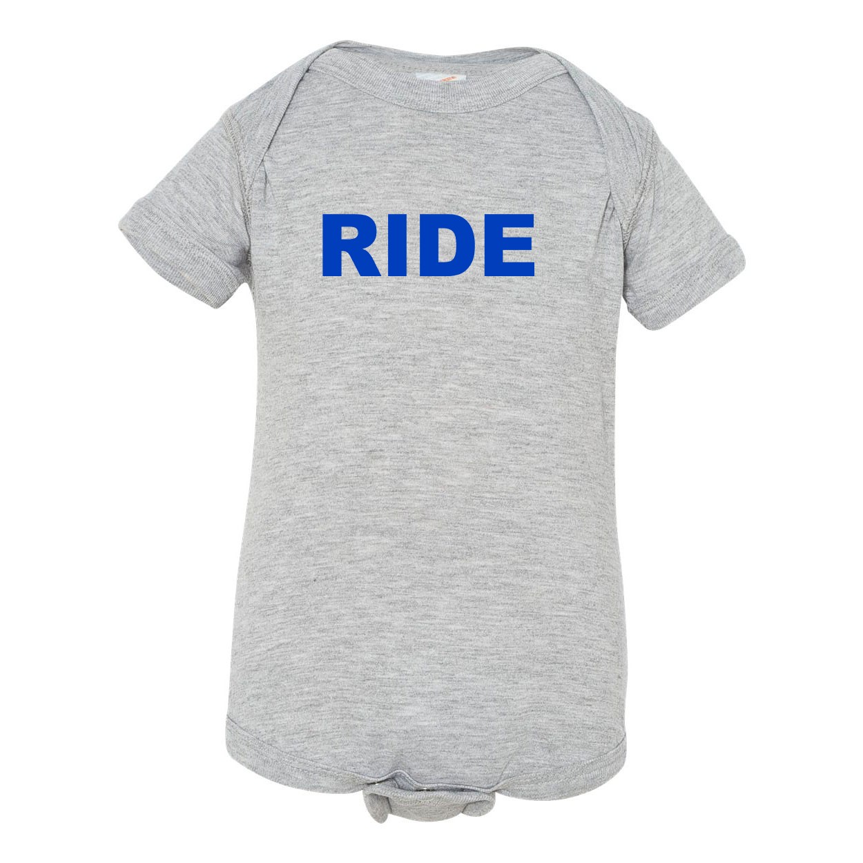 Ride Brand Logo Classic Infant Baby Onesie Gray (Blue Logo)