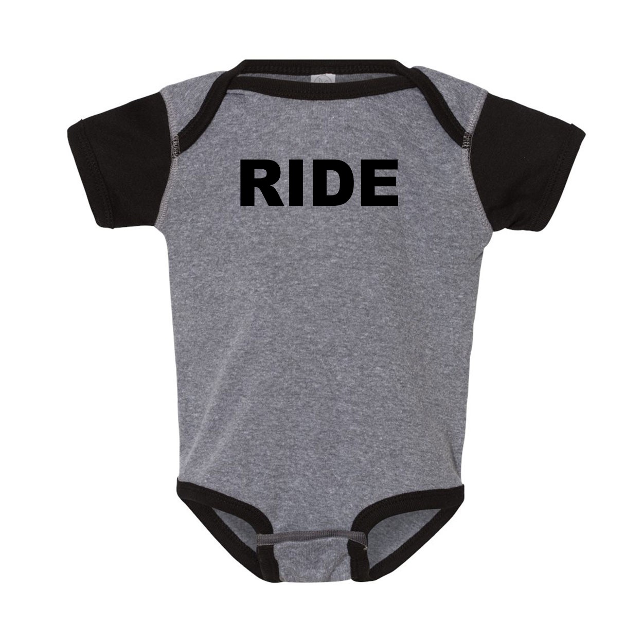 Ride Brand Logo Classic Infant Baby Onesie Heather Gray/Black Trim (Black Logo)