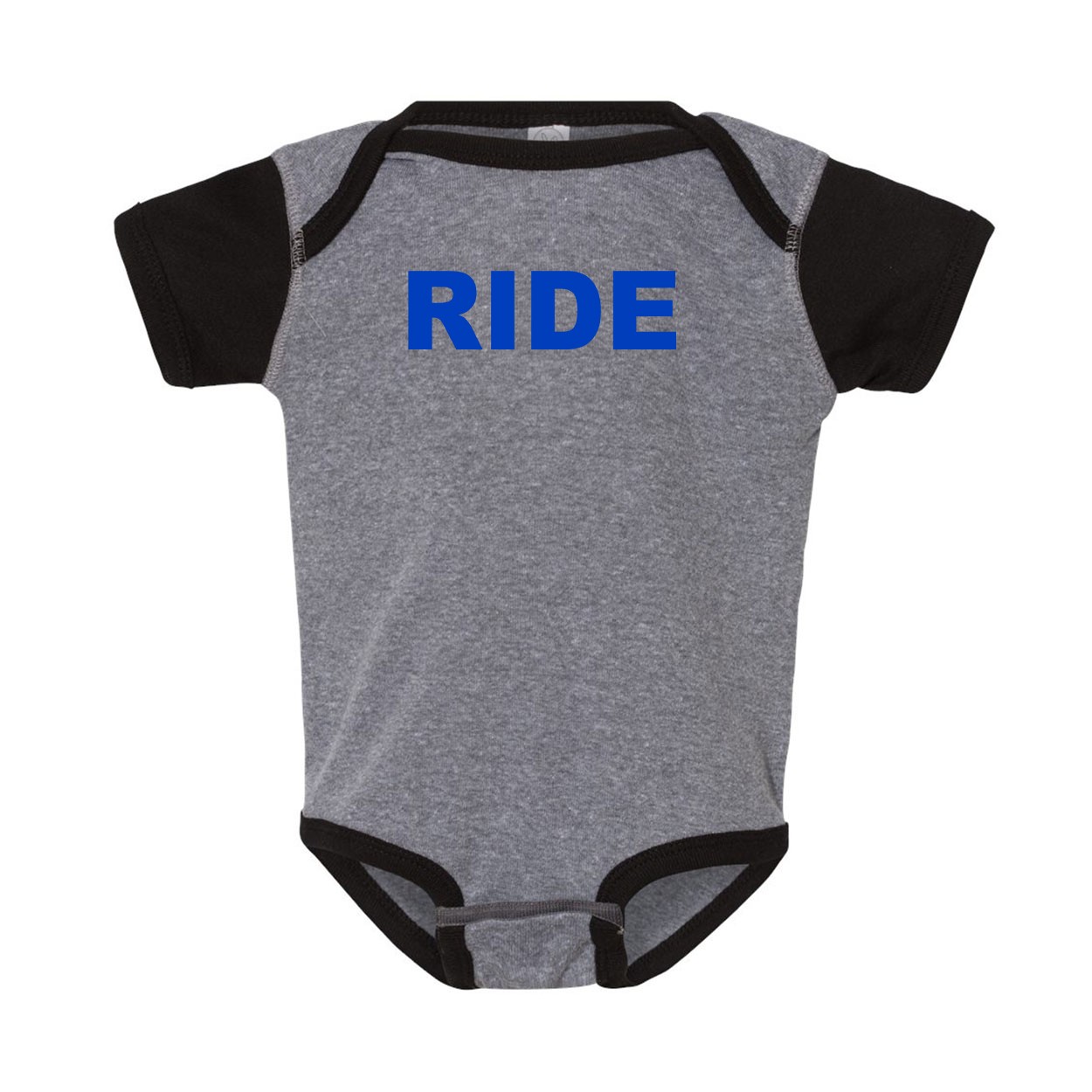 Ride Brand Logo Classic Infant Baby Onesie Heather Gray/Black Trim (Blue Logo)