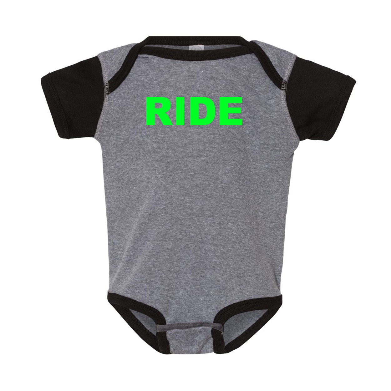 Ride Brand Logo Classic Infant Baby Onesie Heather Gray/Black Trim (Green Logo)