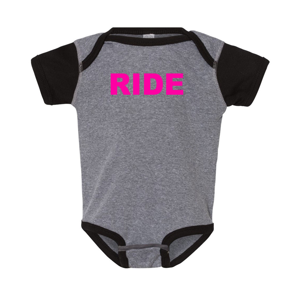 Ride Brand Logo Classic Infant Baby Onesie Heather Gray/Black Trim (Pink Logo)