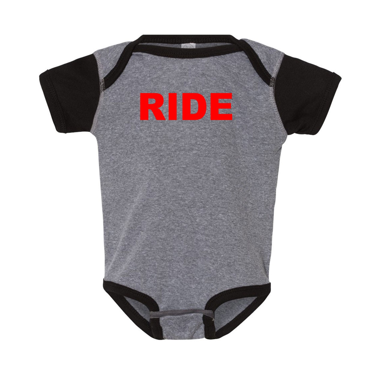 Ride Brand Logo Classic Infant Baby Onesie Heather Gray/Black Trim (Red Logo)