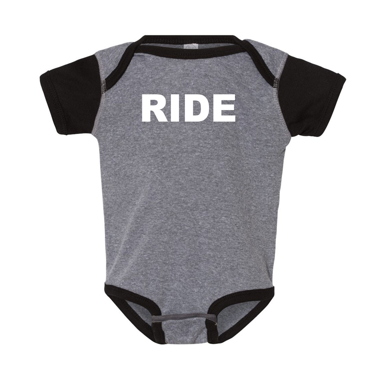 Ride Brand Logo Classic Infant Baby Onesie Heather Gray/Black Trim (White Logo)