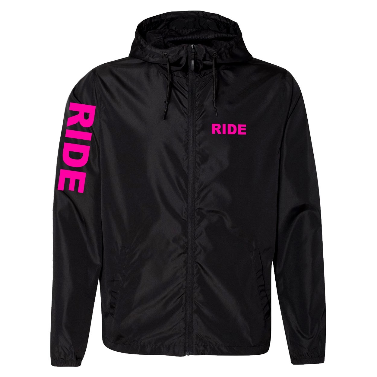 Ride Brand Logo Classic Lightweight Windbreaker Black (Pink Logo)