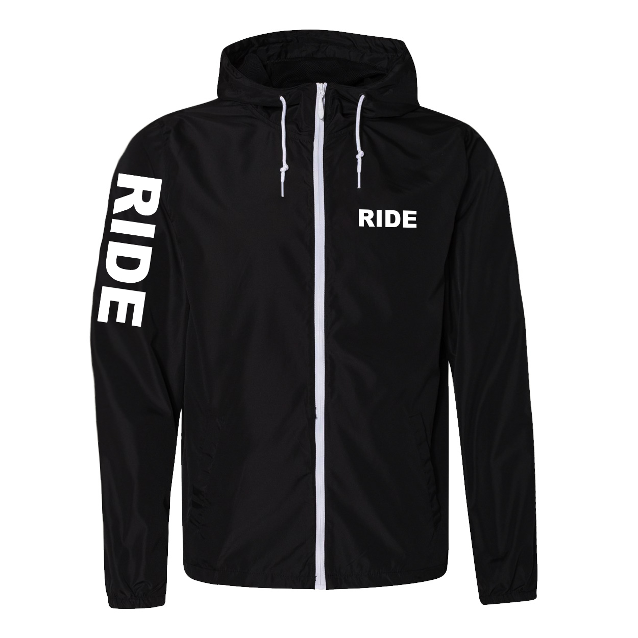 Ride Brand Logo Classic Lightweight Windbreaker Black/White (White Logo)
