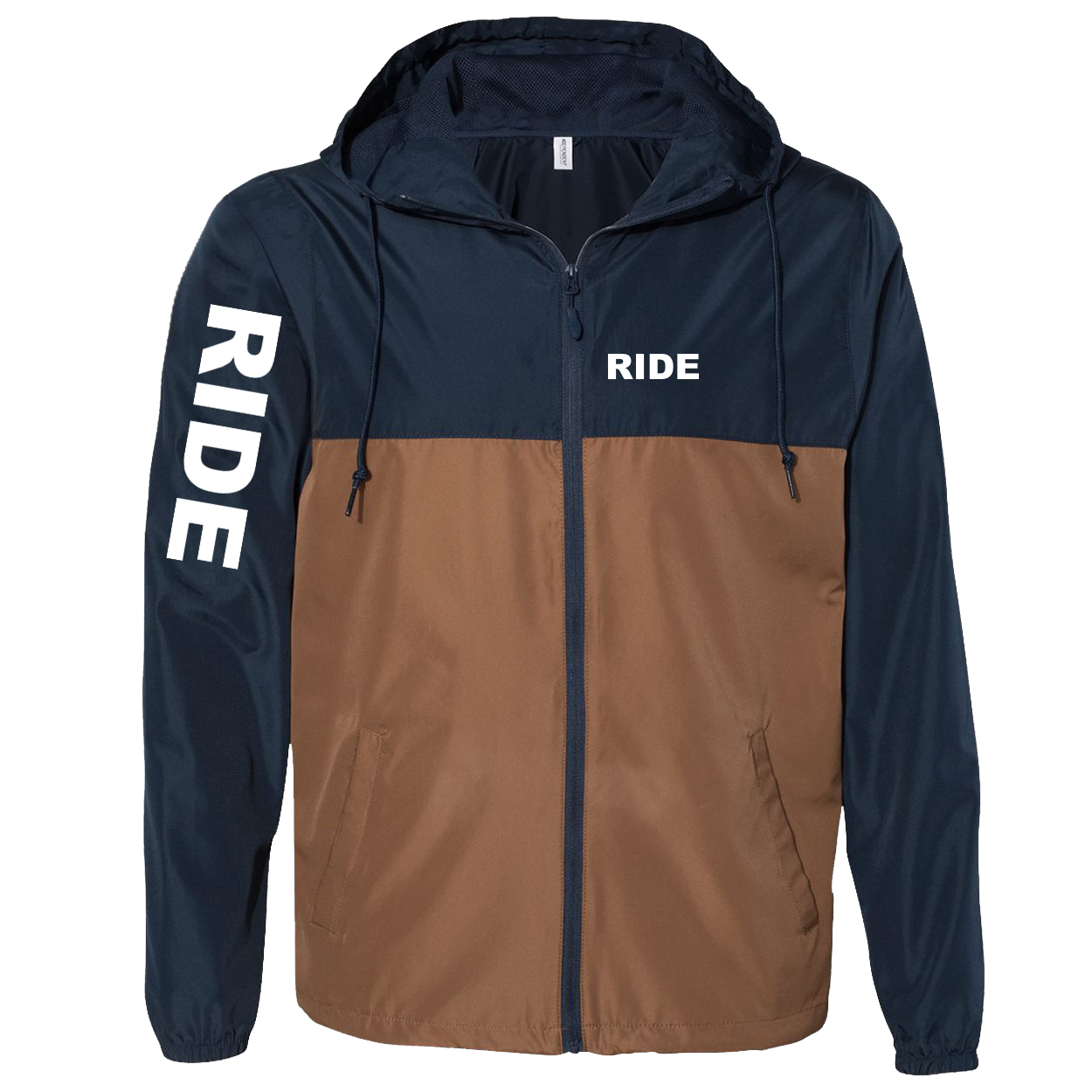 Ride Brand Logo Classic Lightweight Windbreaker Navy/Saddle (White Logo)