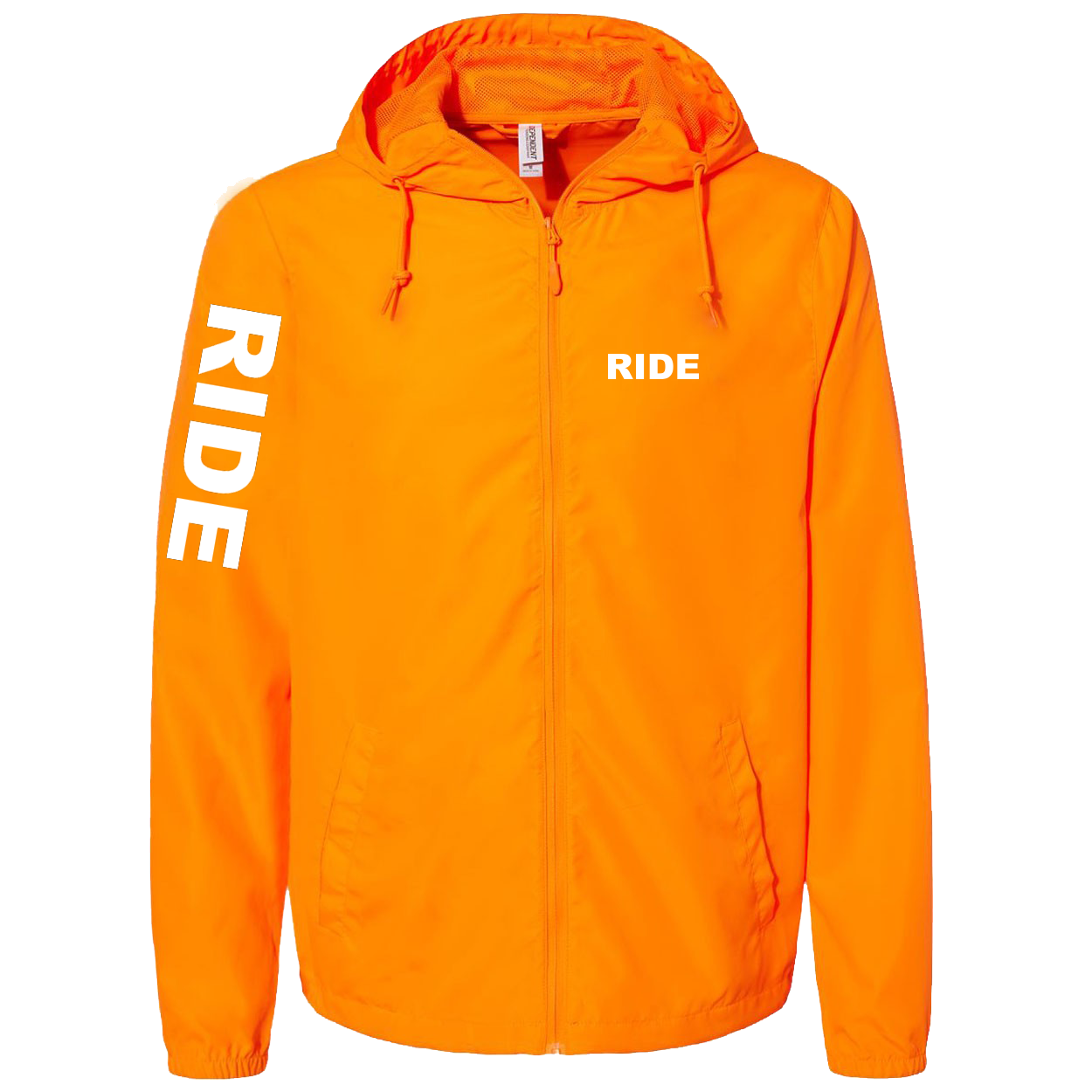 Ride Brand Logo Classic Lightweight Windbreaker Safety Orange (White Logo)