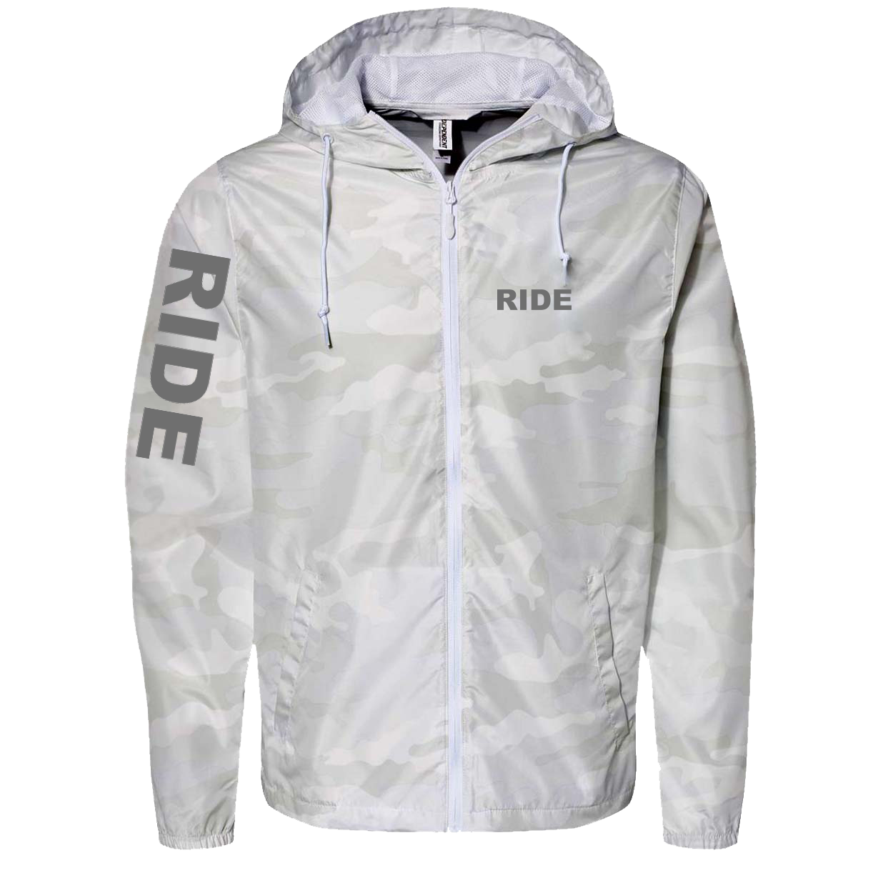 Ride Brand Logo Classic Lightweight Windbreaker White Camo (Gray Logo)