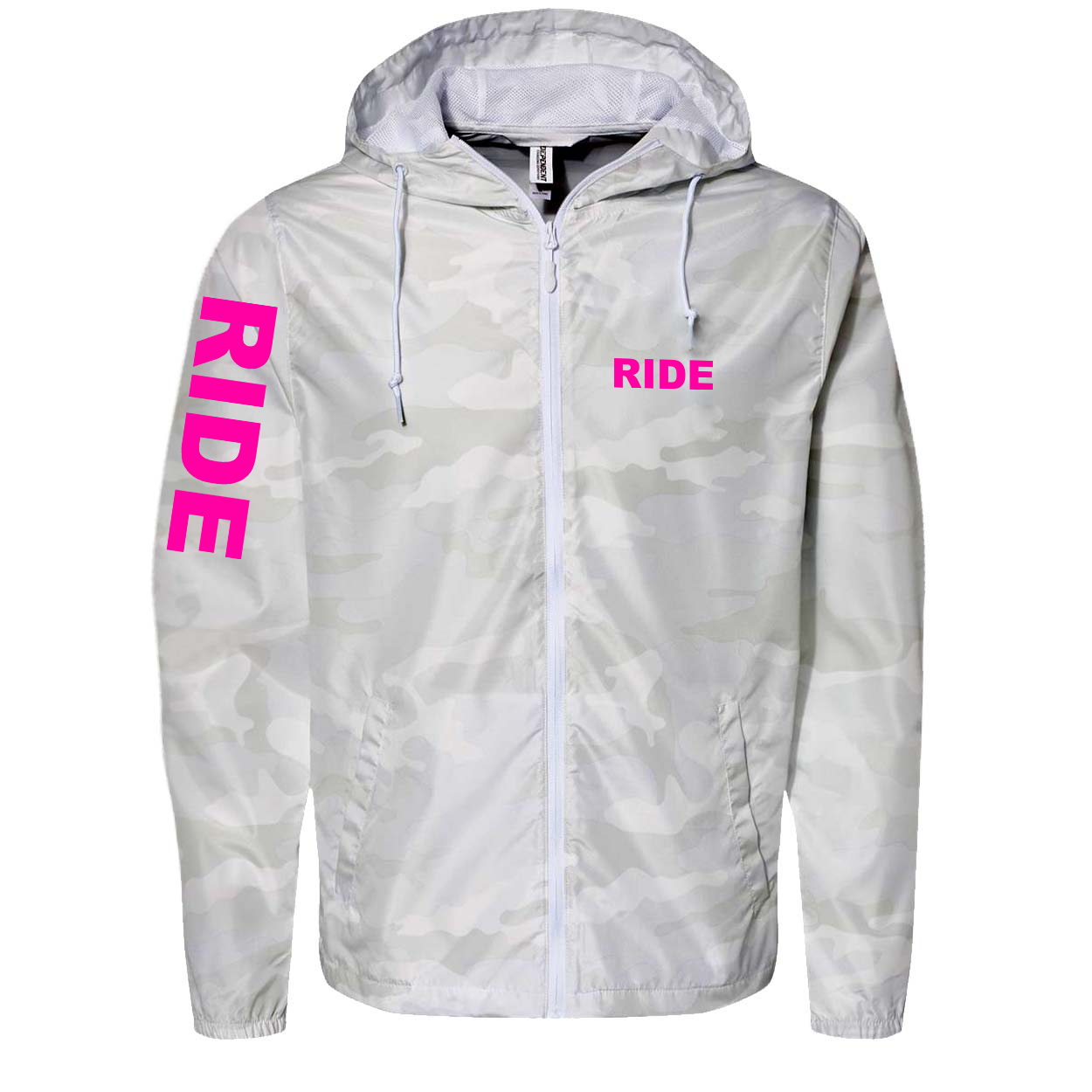Ride Brand Logo Classic Lightweight Windbreaker White Camo (Pink Logo)