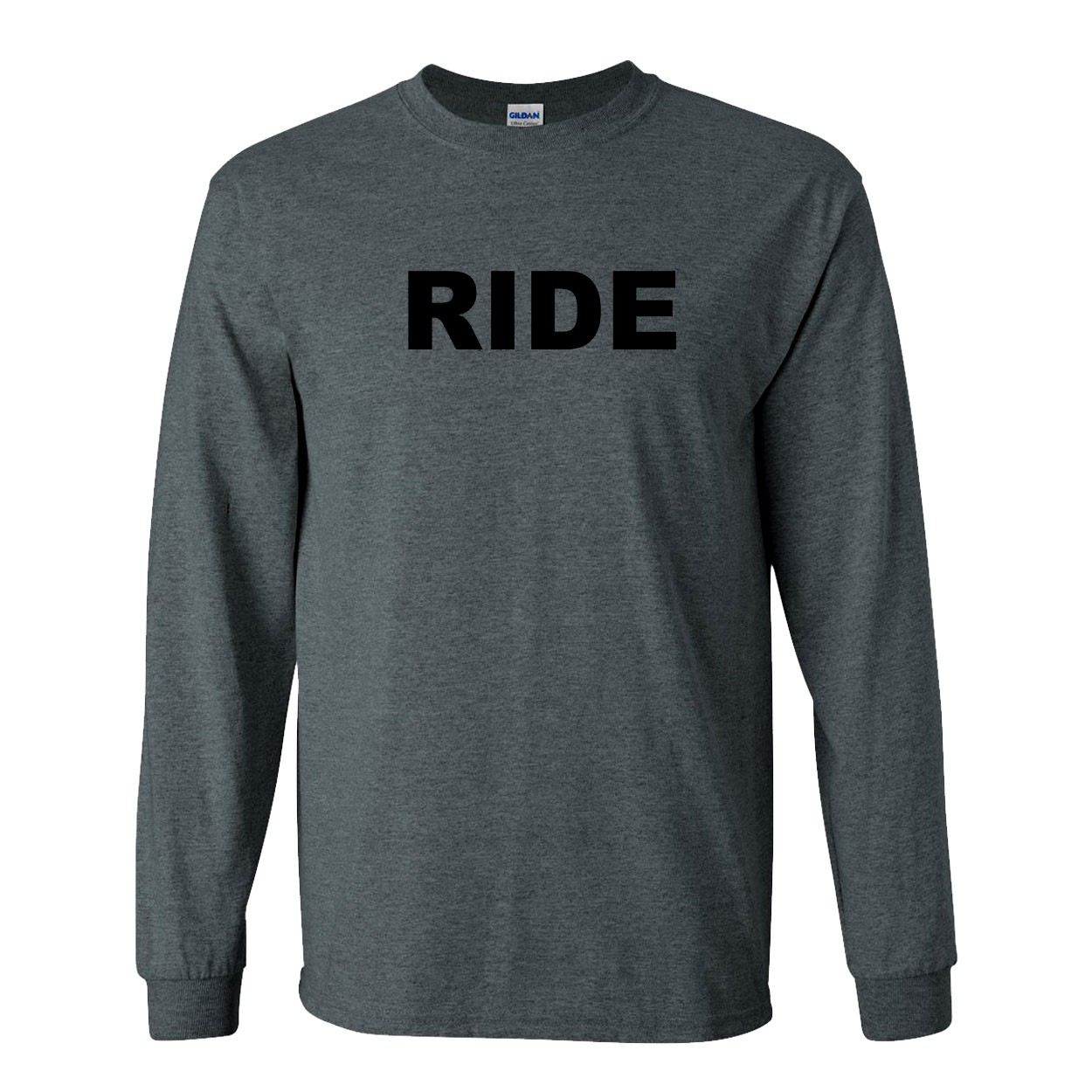 Ride Brand Logo Classic Long Sleeve T-Shirt Dark Heather Gray (Black Logo)