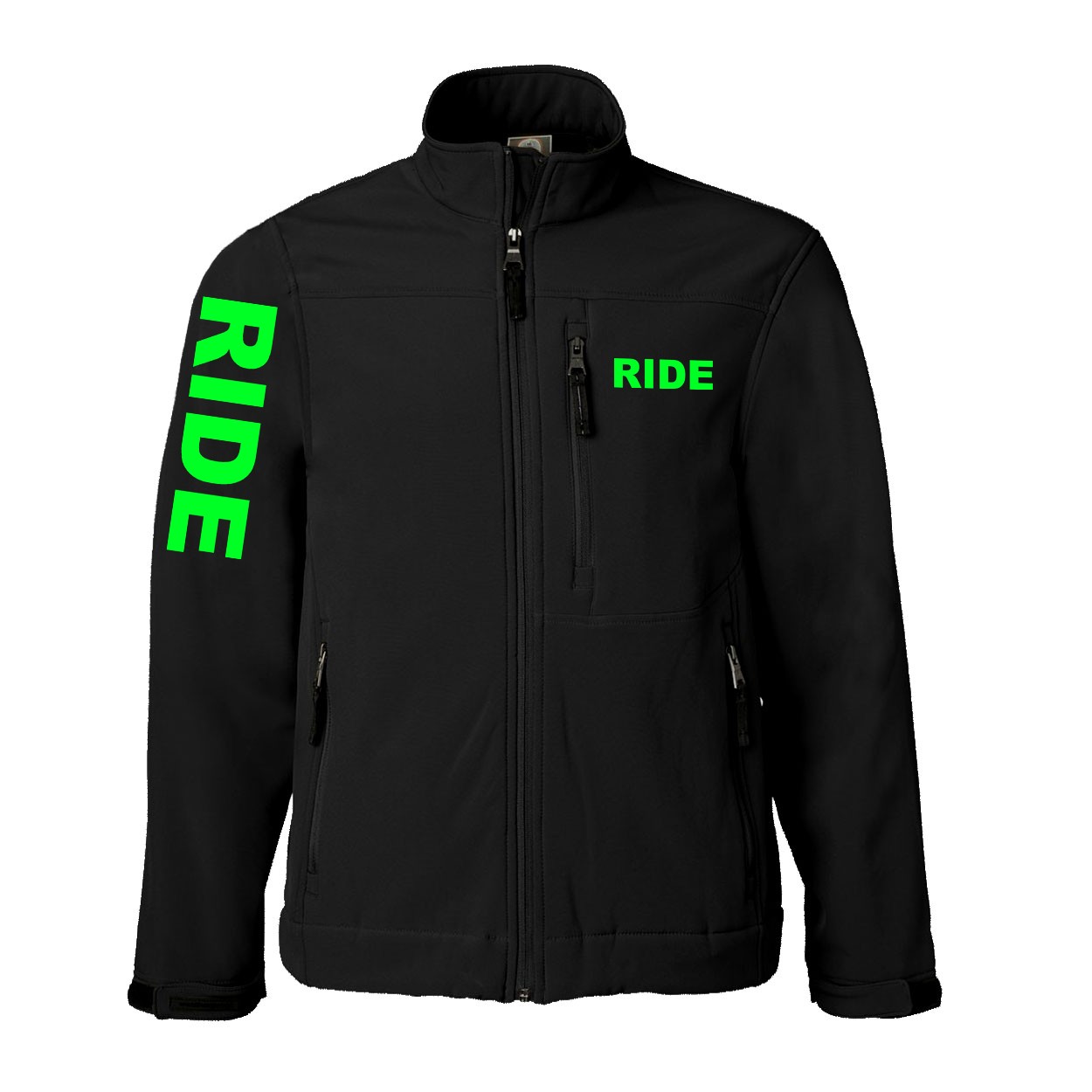 Ride Brand Logo Classic Soft Shell Weatherproof Jacket (Green Logo)
