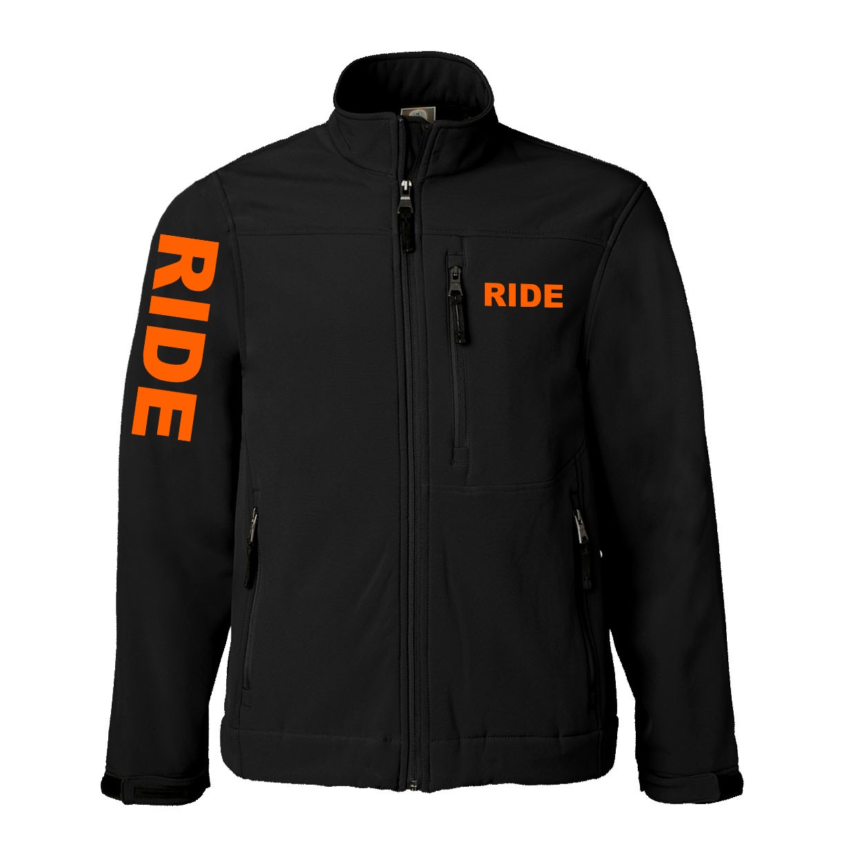 Ride Brand Logo Classic Soft Shell Weatherproof Jacket (Orange Logo)