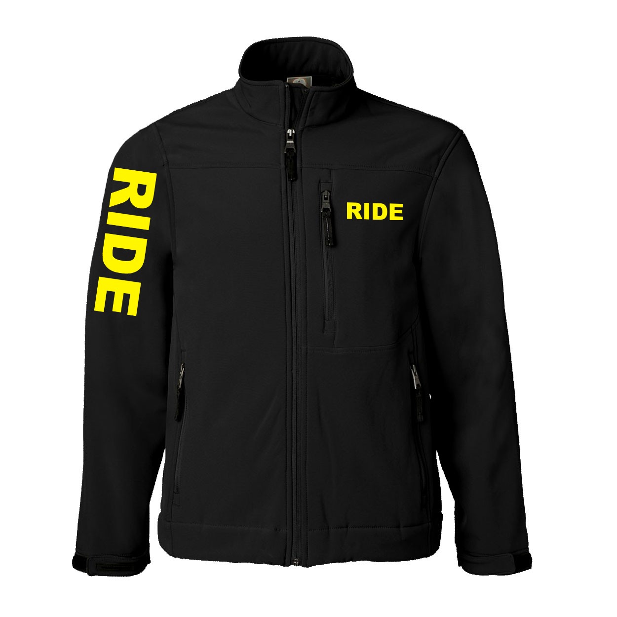 Ride Brand Logo Classic Soft Shell Weatherproof Jacket (Yellow Logo)