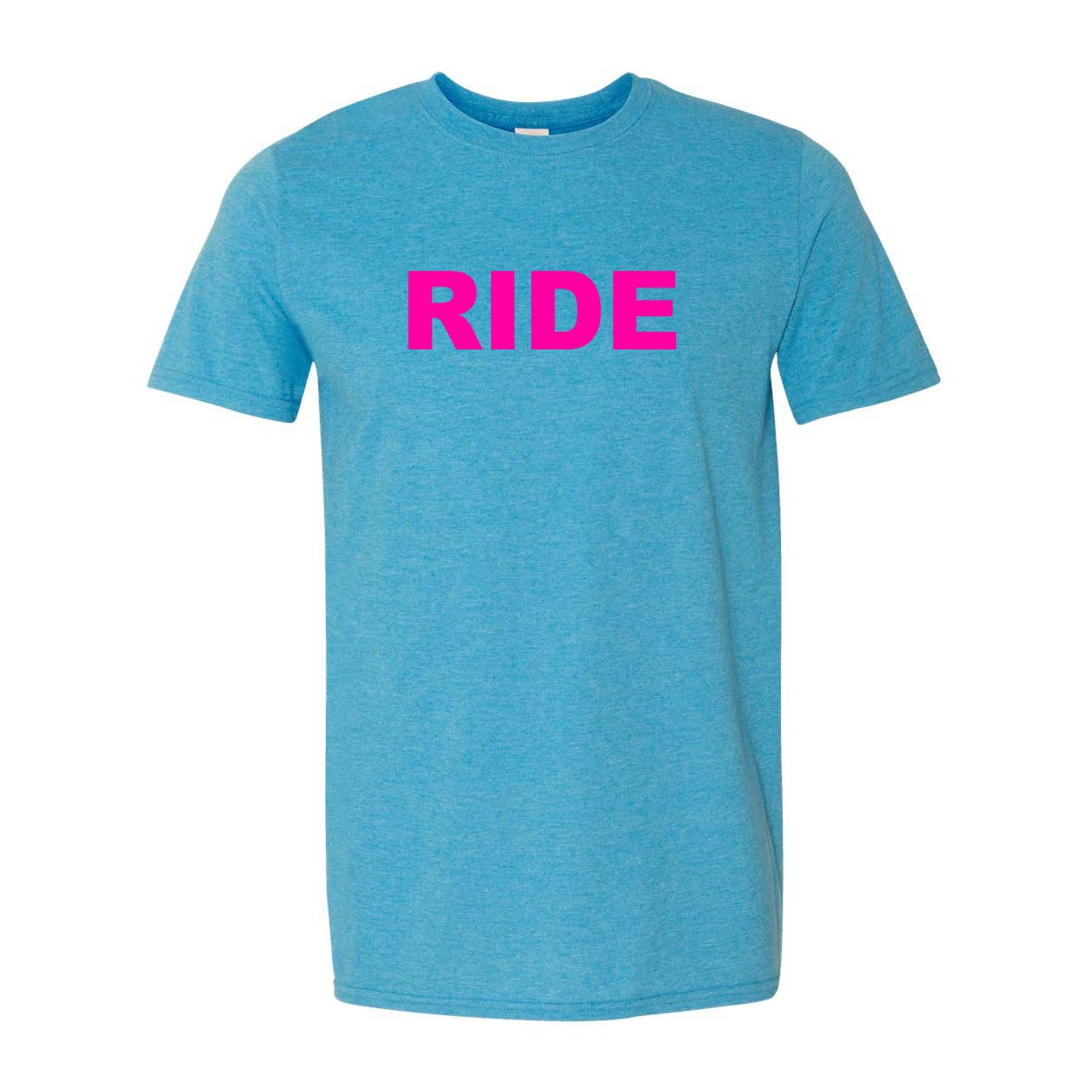 Ride Brand Logo Classic T-Shirt Heather Sapphire Blue (Pink Logo)