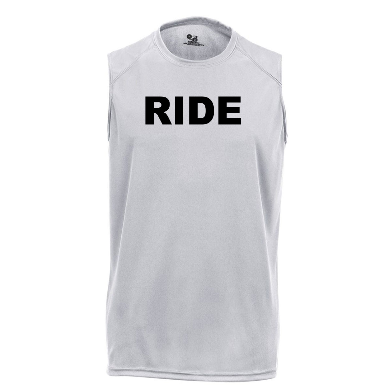 Ride Brand Logo Classic Unisex Performance Sleeveless T-Shirt Silver Gray (Black Logo)