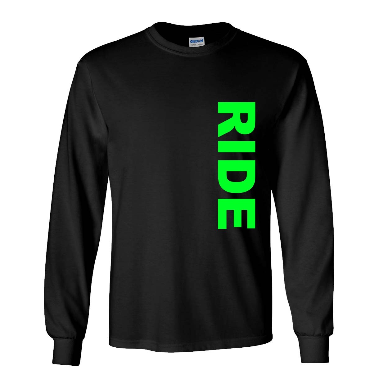 Ride Brand Logo Classic Vertical Long Sleeve T-Shirt Black (Green Logo)