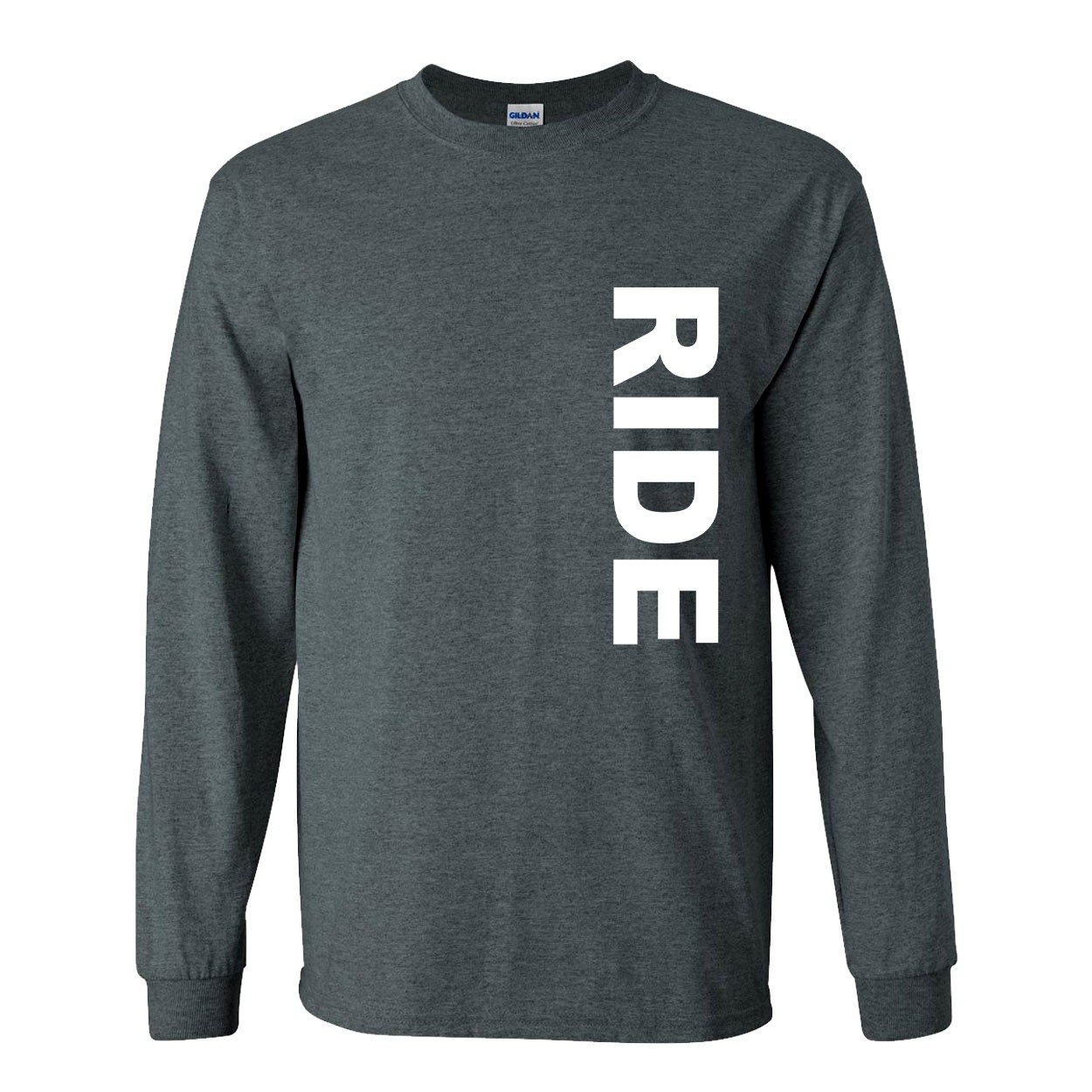 Ride Brand Logo Classic Vertical Long Sleeve T-Shirt Dark Heather Gray (White Logo)