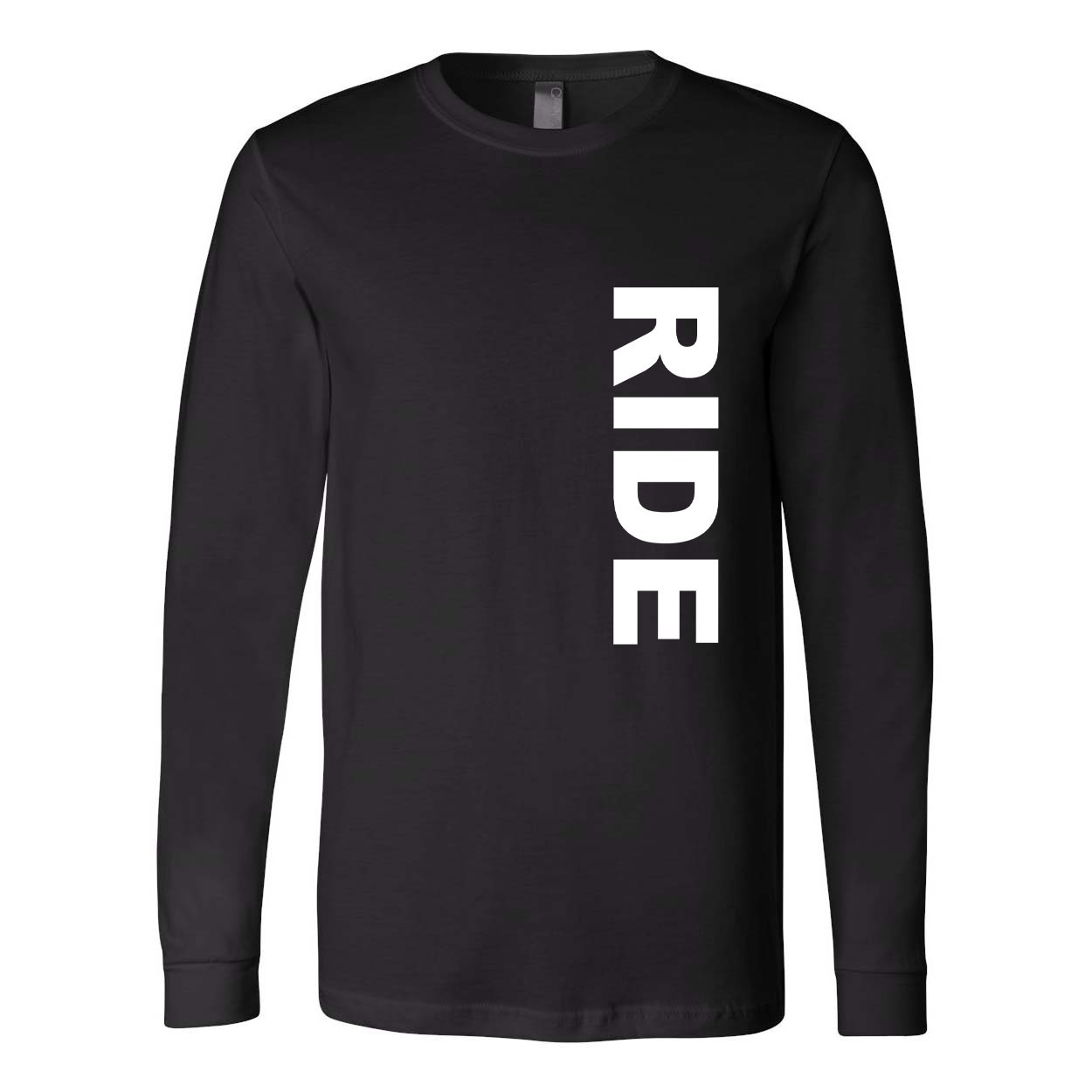 Ride Brand Logo Classic Vertical Premium Long Sleeve T-Shirt Black (White Logo)
