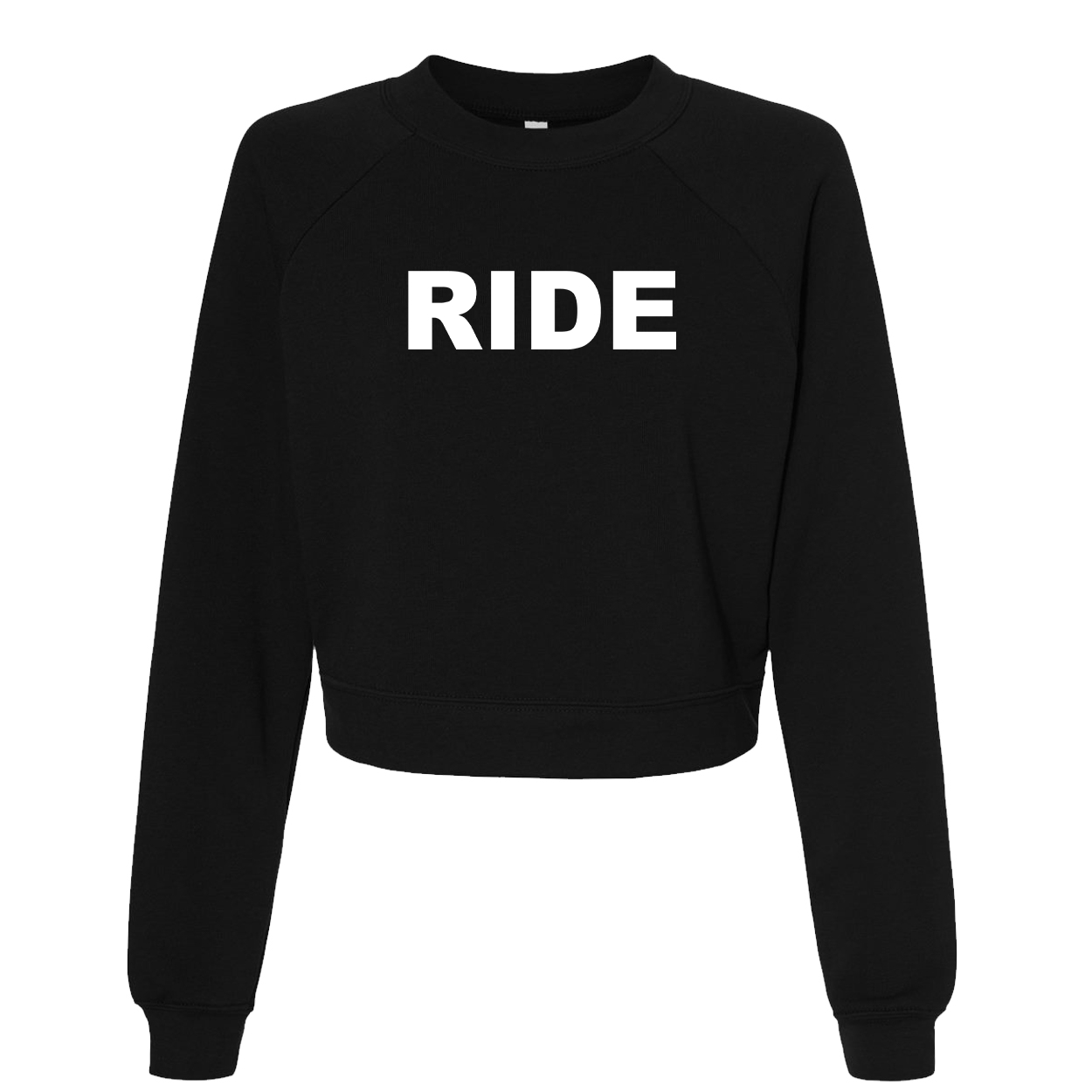 Ride Brand Logo Classic Women's Raglan Pullover Fleece Black (White Logo)