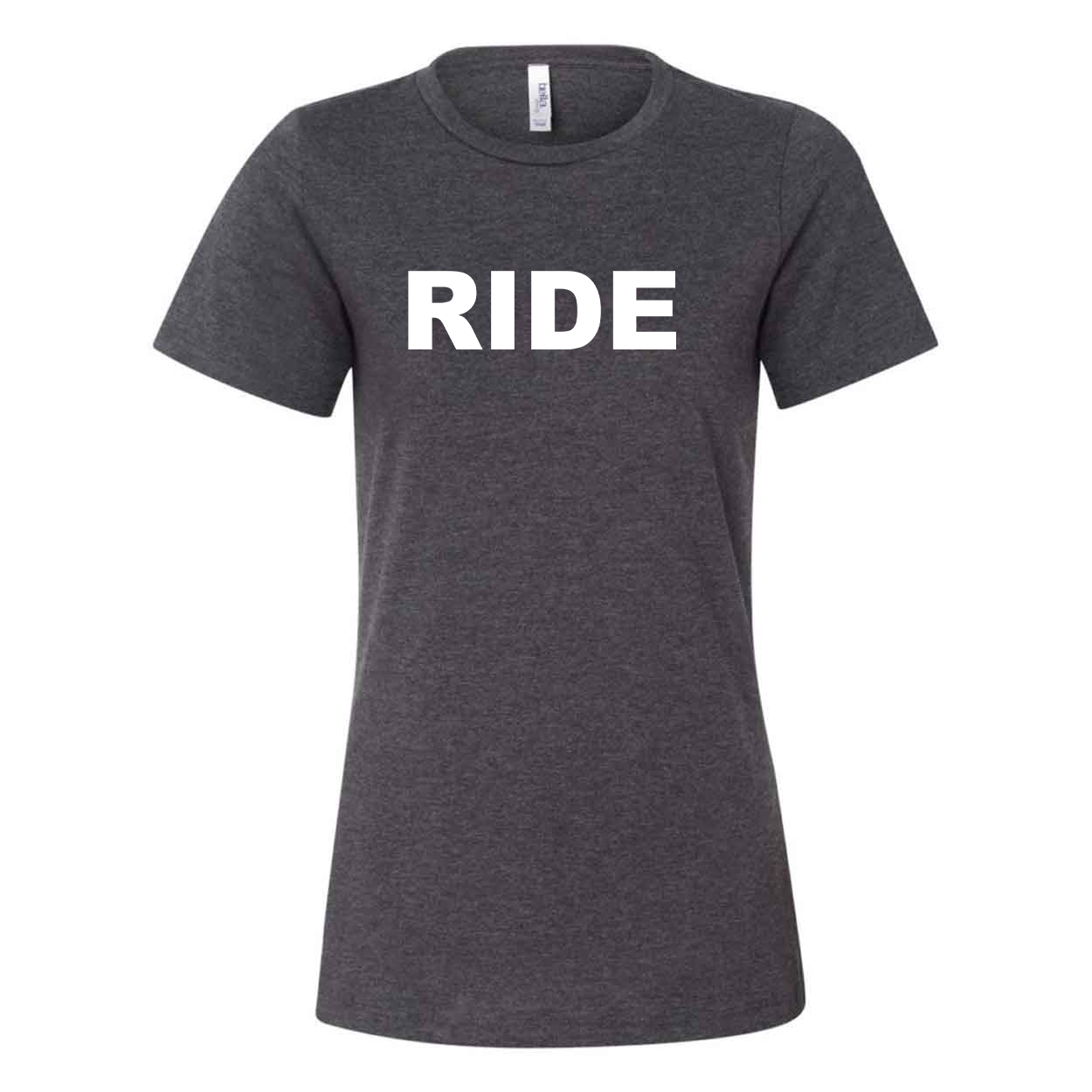 Ride Brand Logo Classic Women's Relaxed Jersey T-Shirt Dark Gray Heather (White Logo)