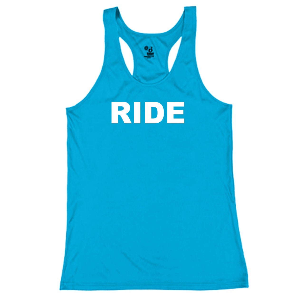 Ride Brand Logo Classic Youth Girls Performance Racerback Tank Top Electric Blue (Glitter Silver Logo)