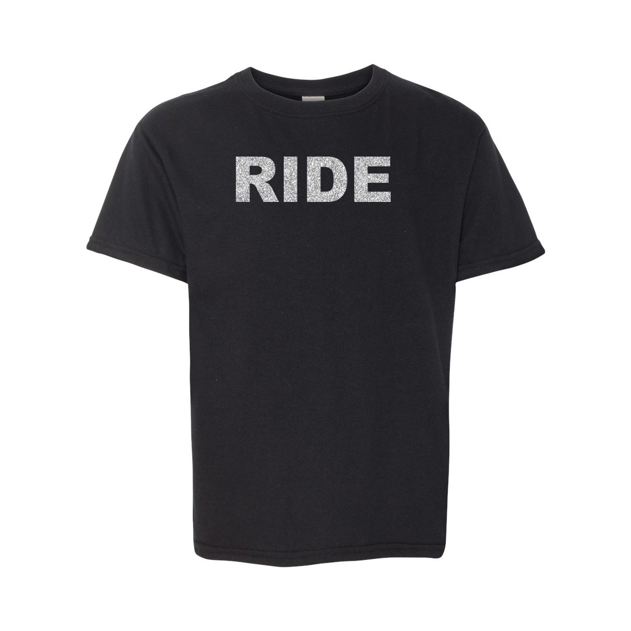 Ride Brand Logo Classic Youth T-Shirt Black (Glitter Silver Logo)