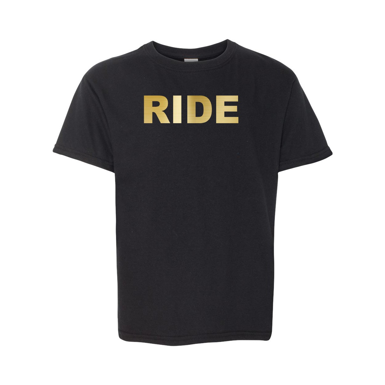 Ride Brand Logo Classic Youth T-Shirt Black (Metallic Gold Logo)
