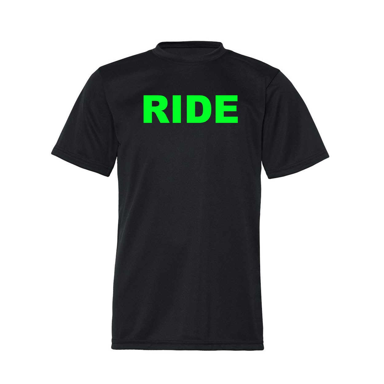 Ride Brand Logo Classic Youth Unisex Performance T-Shirt Black (Green Logo)