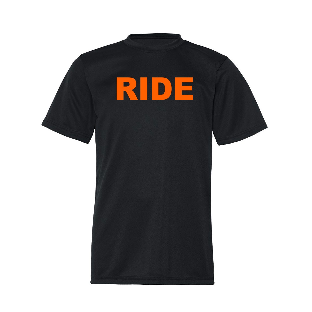 Ride Brand Logo Classic Youth Unisex Performance T-Shirt Black (Orange Logo)